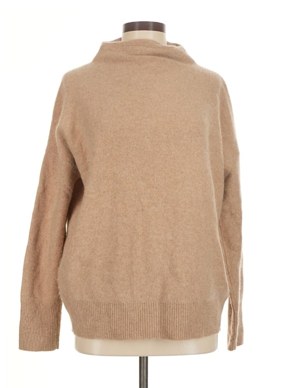 Vince Boiled Cashmere Funnel Neck Sweater Camel Beige Size M Oversized Pullover